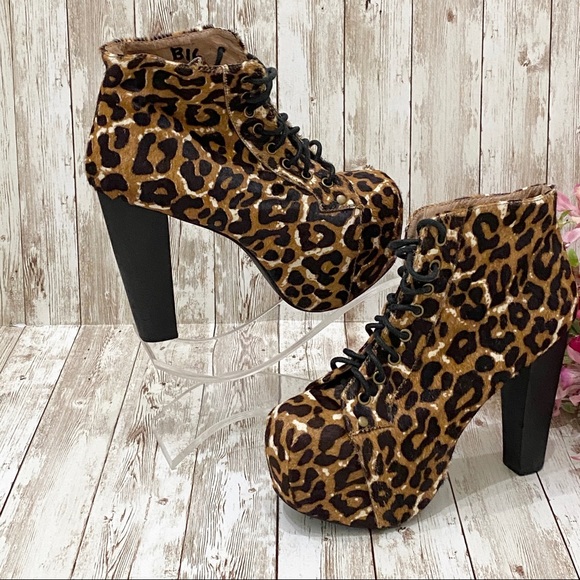 JEFFREY CAMPBELL Lita Fur Leopard Platform Boots Size 6 - Picture 4 of 16